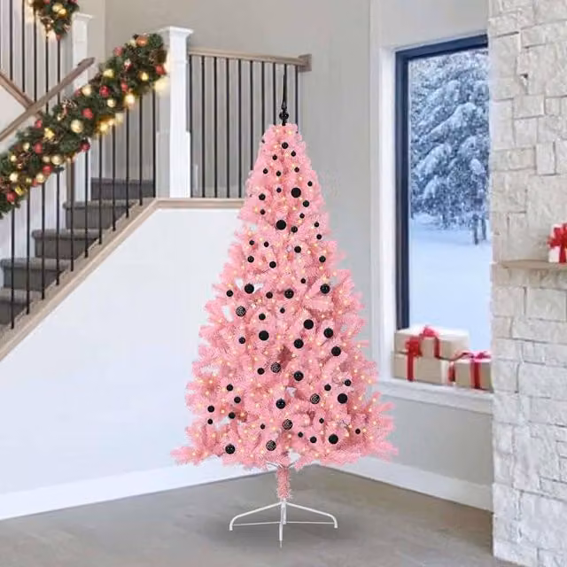 Berkfield Home Artificial Pre-lit Pink Christmas Tree with 300 LEDs, Height: 240 cm