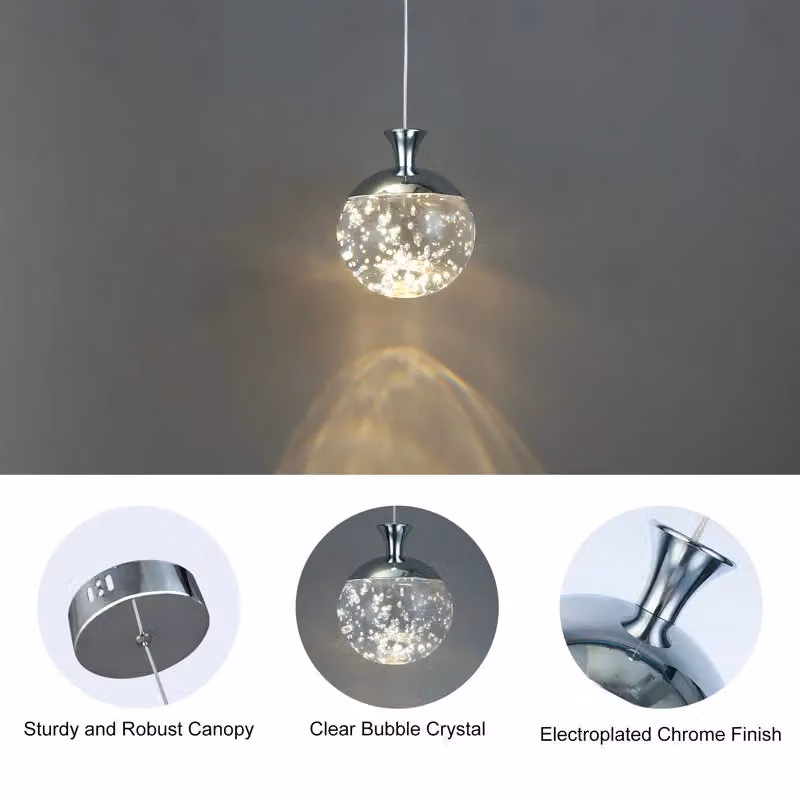 Garwarm 1 LED Single Pendant Light in Chrome with Transparent Glass Sphere – 5