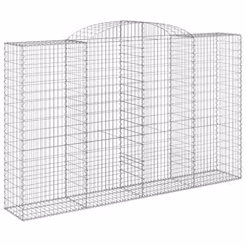 vidaXL 12-Piece Arched Gabion Baskets in Silver Galvanised Steel, W/D/H: 300 x 50 x 180/200 cm
