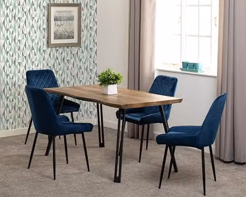 Seconique Quebec Wave Edge Dining Set with 4 Avery Blue Chairs in Oak Finish – 3