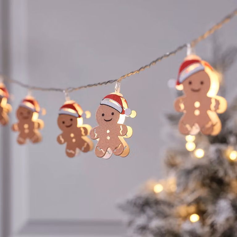 Lights4fun Nostalgic Christmas LED Gingerbread String Lights in White and Multicolour
