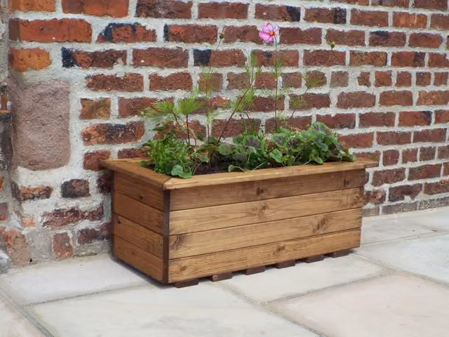 Charles Taylor Country Large Rectangular Wooden Planter Trough in Brown, W: 83 cm, D: 41 cm, H: 32 cm – 4
