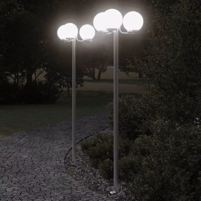 Berkfield Home Set of 3 Silver Stainless Steel Outdoor Floor Lamps, Height: 215 cm – 1