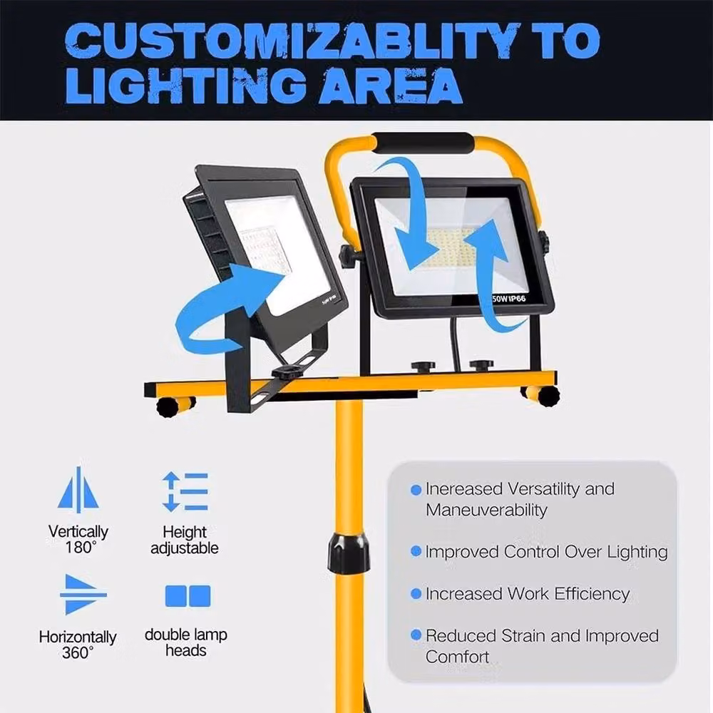 FLAVORA 2x50W Waterproof LED Work Floodlight with Height-Adjustable Tripod, Yellow – 5