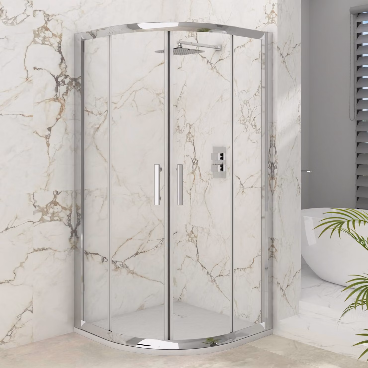 Imperial Quadrant Shower Enclosure with White Mineral Cast Shower Tray, 6mm Double Sliding Door, W/D: 90 x 90 cm