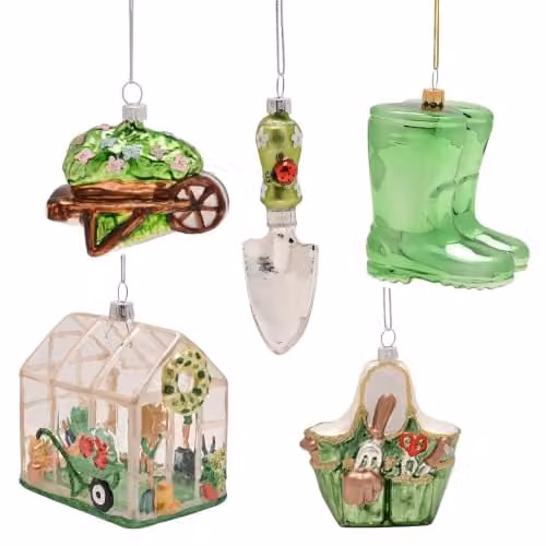 Widdop and Co Set of 5 Multicolour Glass Hanging Floral and Animal Decorations