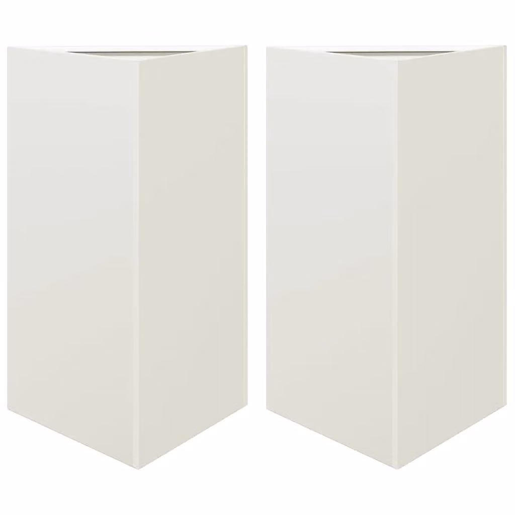Berkfield Home Garden Triangular Steel Planters, 2 Pack, White, W: 50 cm, D: 43 cm, H: 75 cm – 2