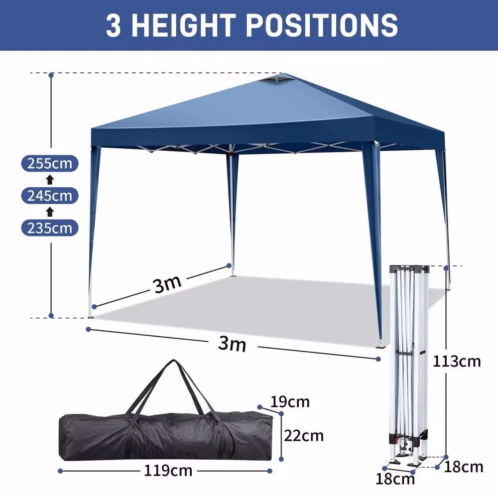 Kelvenix Blue Pop Up Gazebo Marquee with Steel Frame, W: 300 cm, D: 300 cm, H: 255 cm – 2