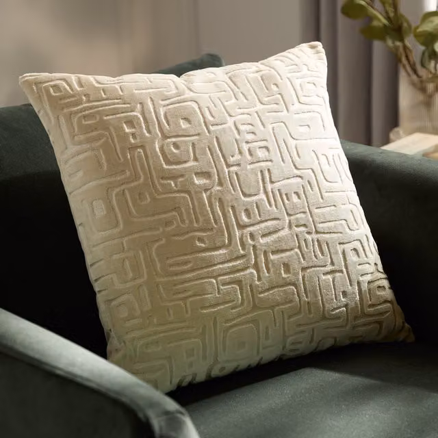 Make It A Home Soren Cut Velvet Abstract Square Cushion in White and Beige Polyester