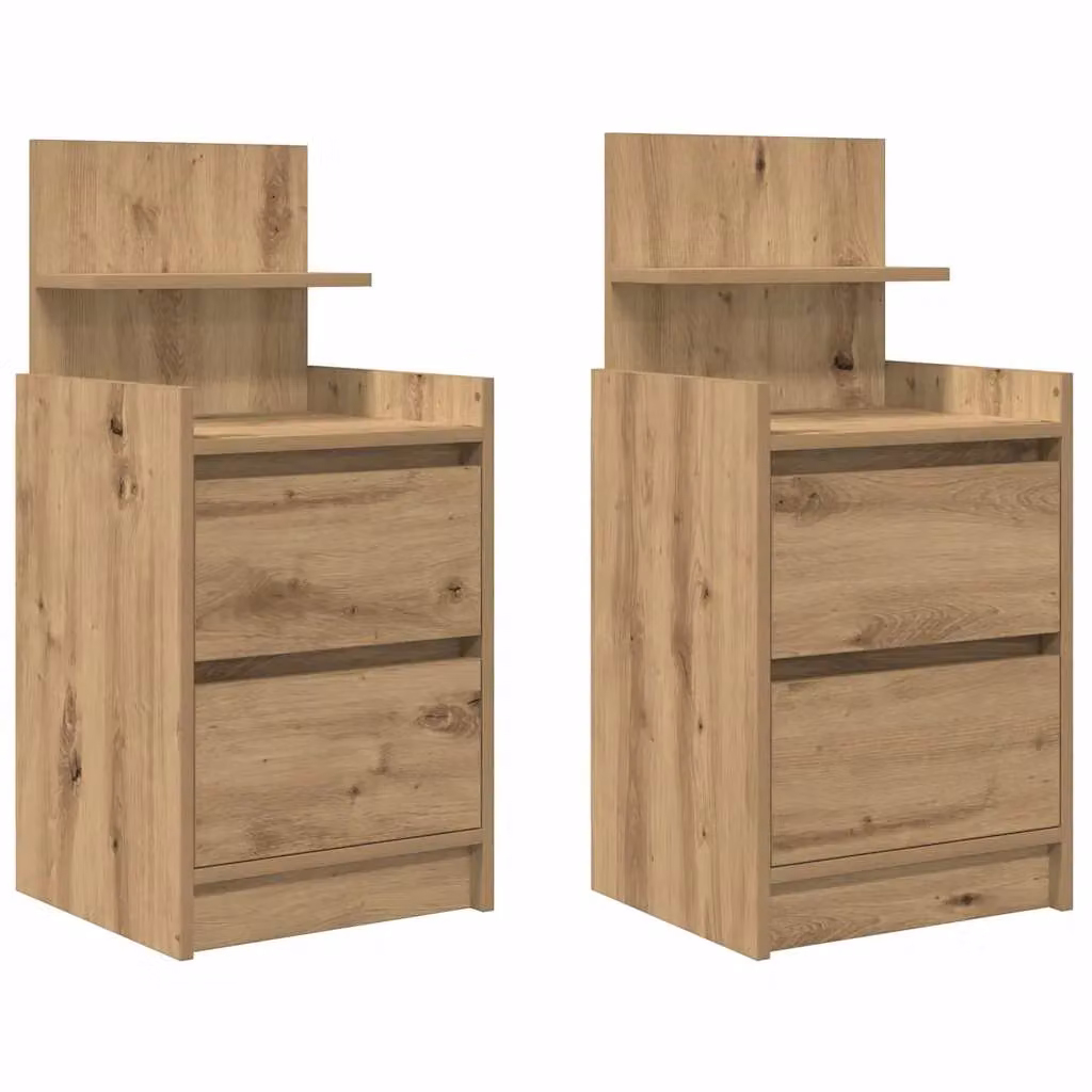 Berkfield Home Set of 2 Artisan Oak Bedside Cabinets with 2 Drawers in Brown, W/D/H: 38 x 34 x 80 cm – 2