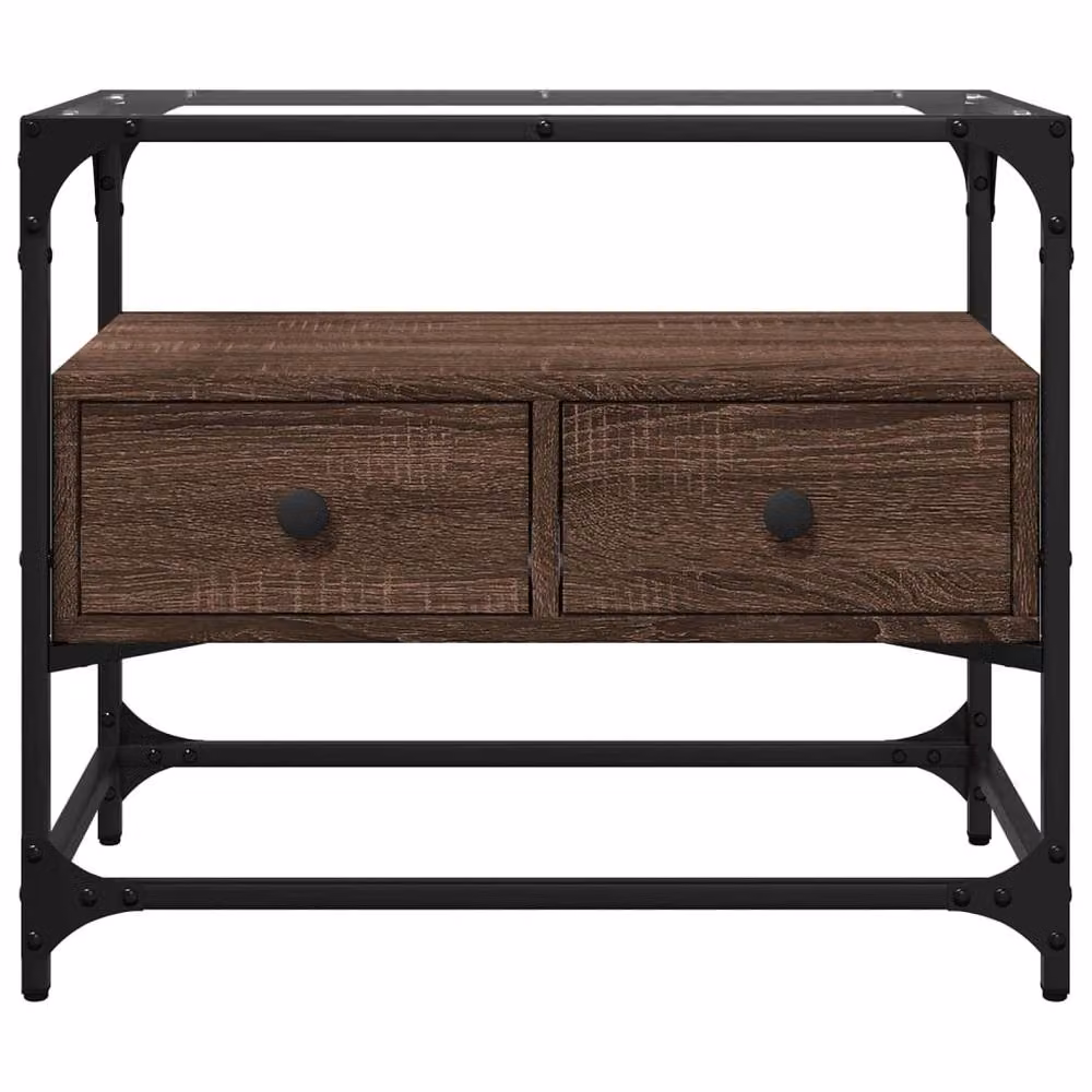 Berkfield Home Industrial TV Cabinet with Glass Top in Brown Oak, W/D/H: 60 x 35 x 51 cm – 3