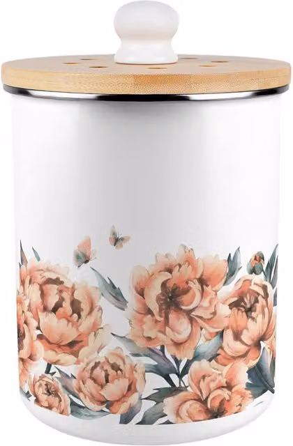 Purely Home Peach Peonies Metal Food Waste Caddy, 2L, Pink and White