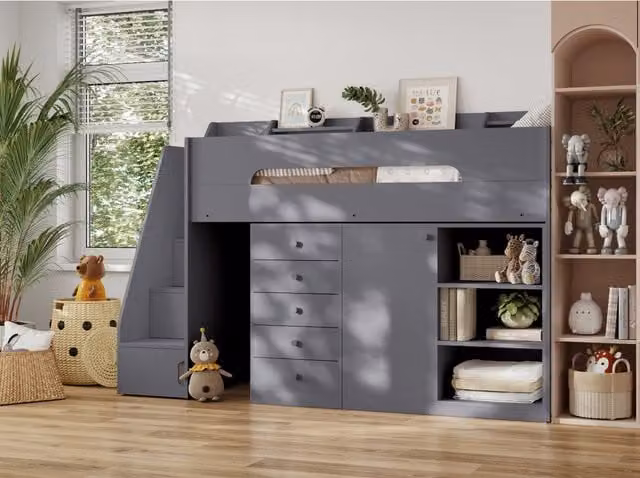 Flair Furnishings Stepaside Highsleeper Storage Station for Children in Grey