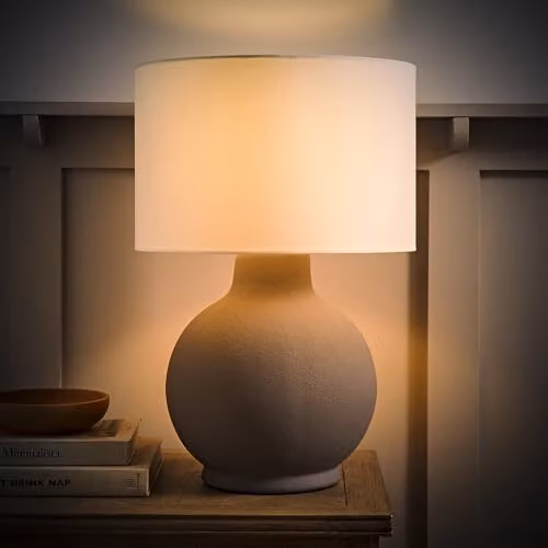 ValueLights Blair Ceramic Table Lamp with Fabric Shade and LED Bulb in Grey and White – 2