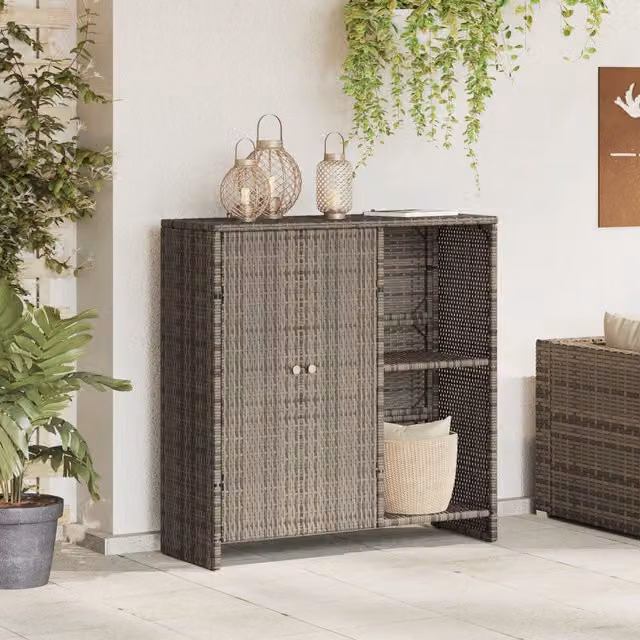 Berkfield Home Modern Freestanding Rattan and Metal Storage Cabinet in Grey, W/D/H: 100 x 36 x 102 cm – 1