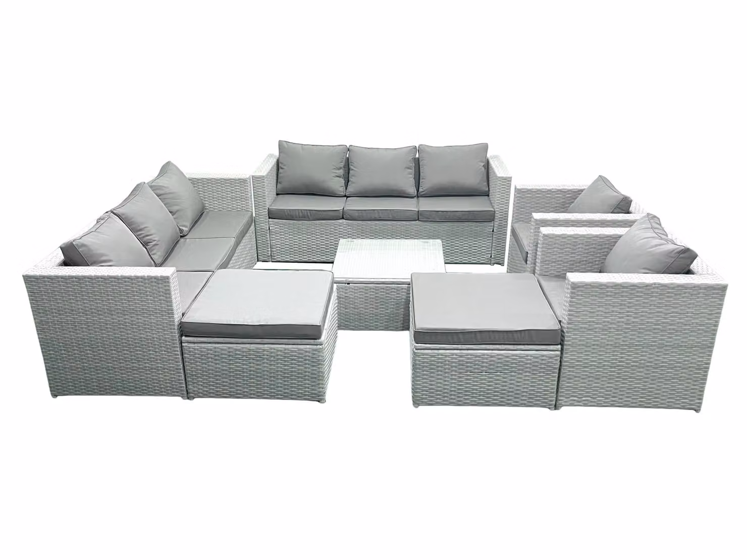 Fimous Outdoor Rattan Garden Furniture Set in Light Grey with 2 Armchairs, Square Coffee Table and 2 Footstools – 2