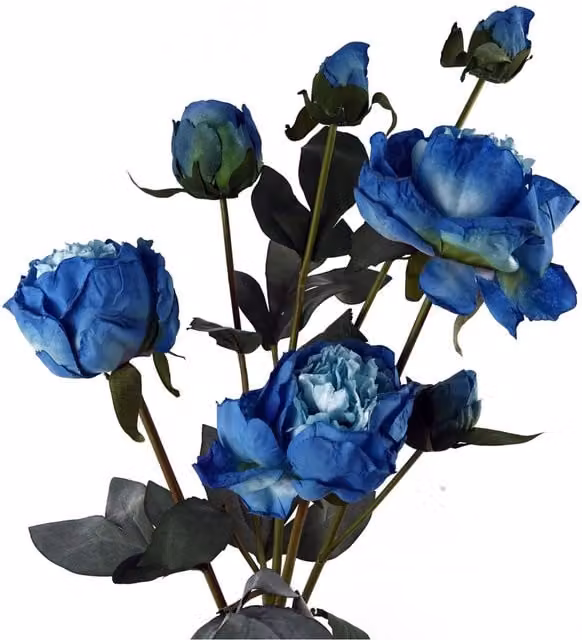 Dyzi Blue Peony Artificial Flower Hessian Bound Spray, Height: 55 cm