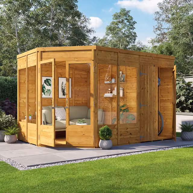 BillyOh Penton Corner Summerhouse with Side Store in Brown