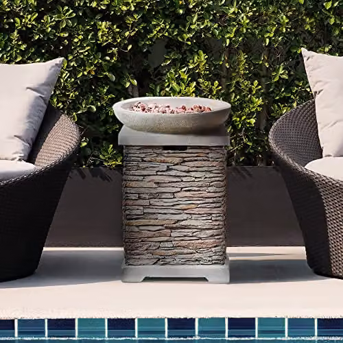 Teamson Home Stone Effect Outdoor Propane Gas Fire Pit Table with Lava Rocks and Cover, Grey, H 72.01 x W 32.0 x D 51.0 cm – 3