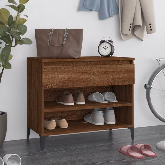 Berkfield Home Smoked Oak Shoe Cabinet in Brown, W/D/H: 70 x 36 x 60 cm – 1