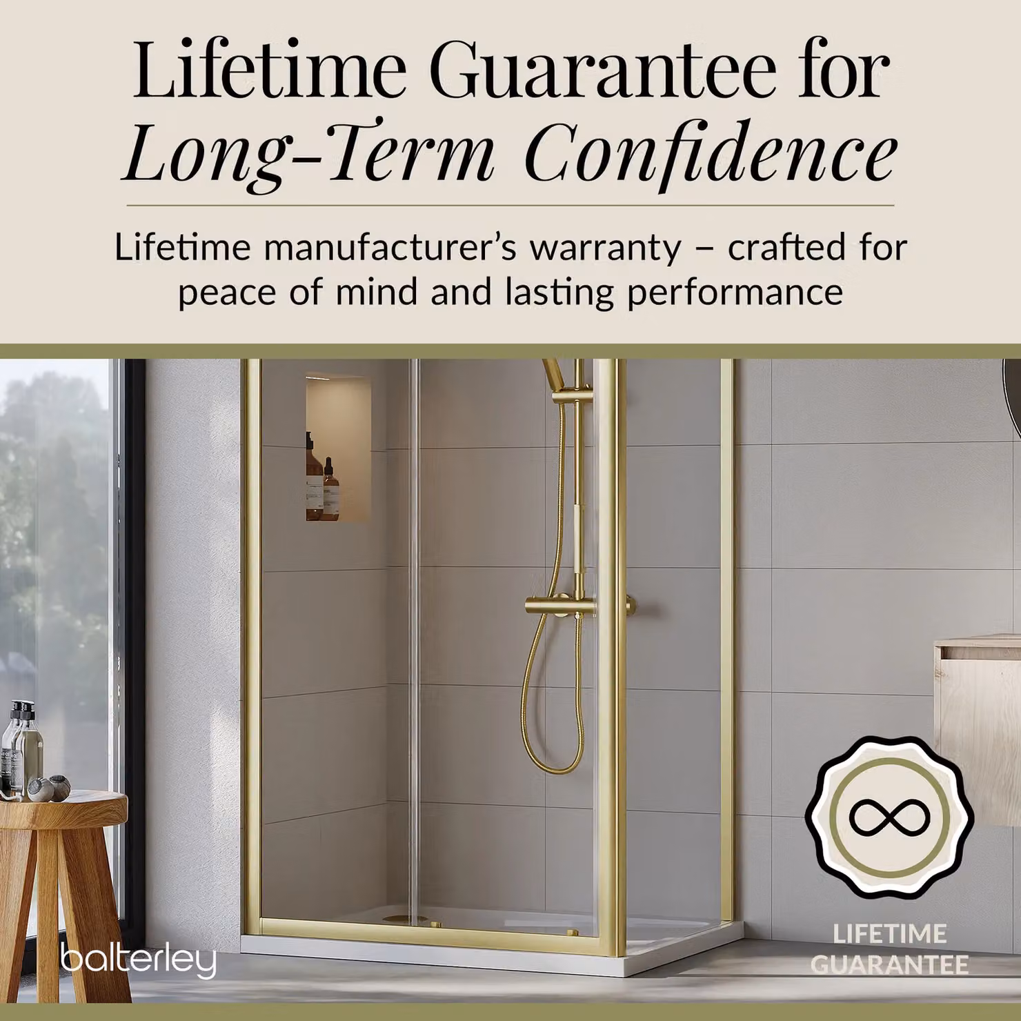 Balterley Ruwa Sliding Corner Shower Suite with Tray, 6mm Glass, Gold – 4