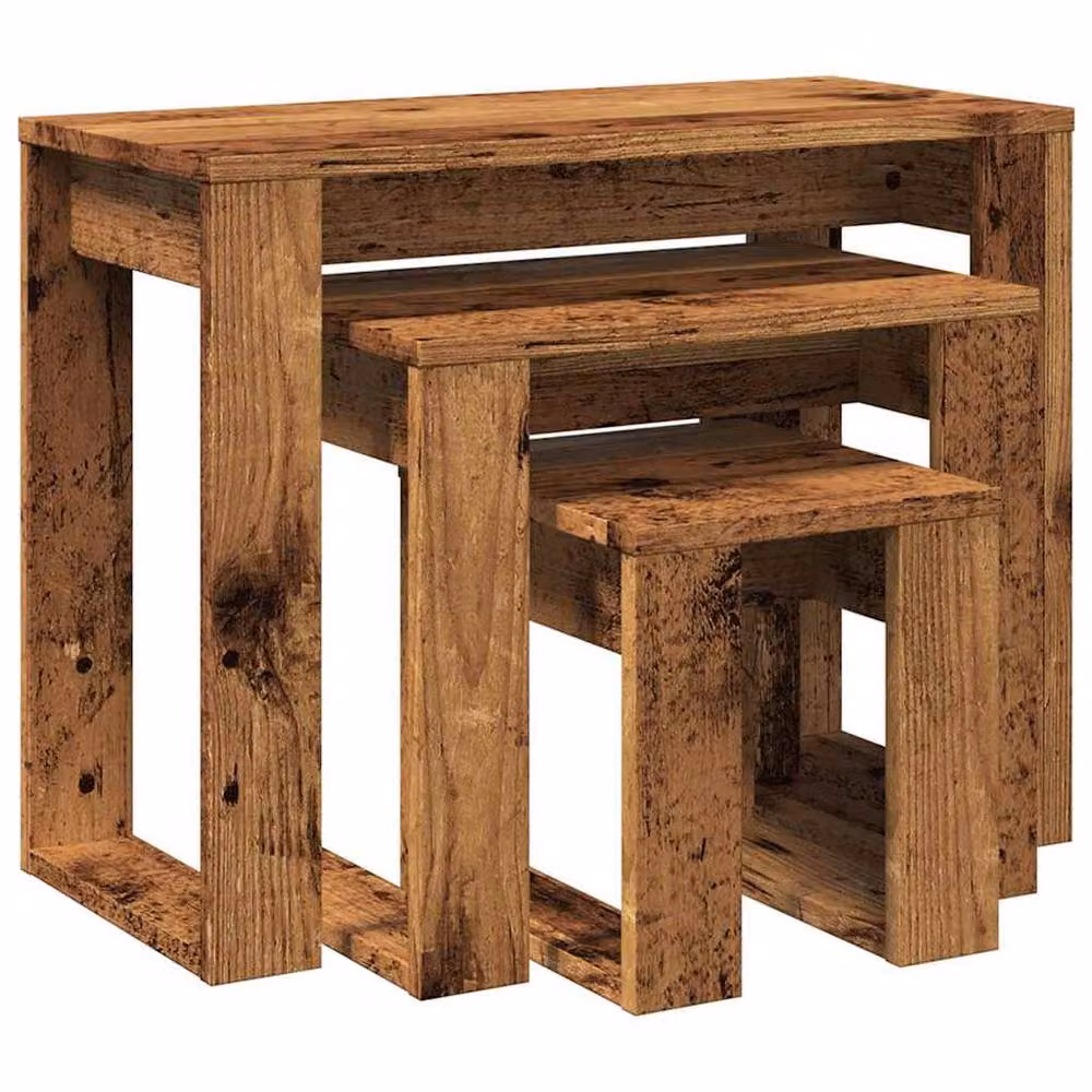 Berkfield Home Nest of 3 Tables in Brown Rustic Old Wood Finish – 5