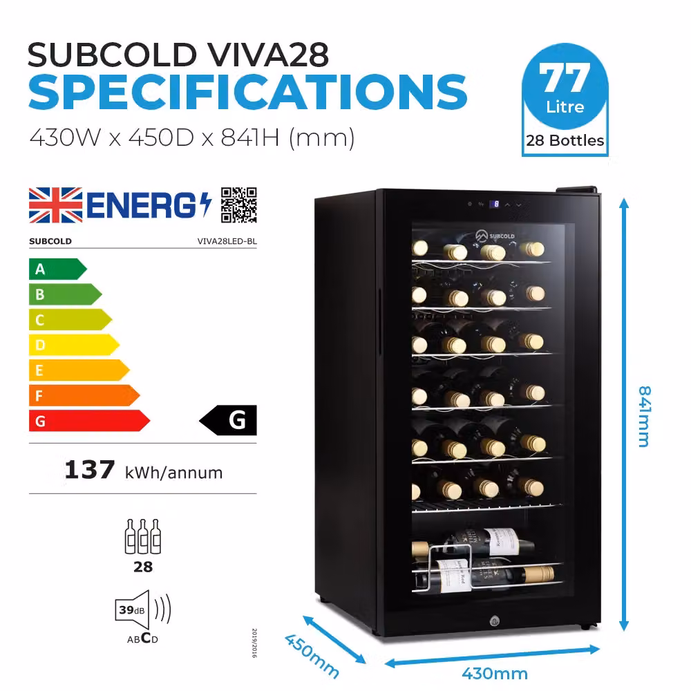 Subcold VIVA28 LED Compressor Wine Cooler in Black, W/D/H: 43.0 x 39.0 x 137.0 cm – 6
