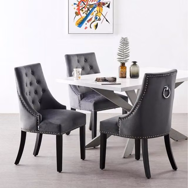 Life Interiors Windsor Duke LUX Rectangular Dining Set with 4 Grey Upholstered X-Frame Chairs