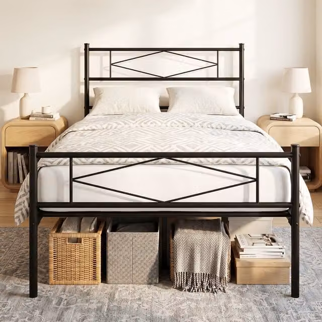 HOMCOM Single Bed Frame with Metal Slat Support, Black, W/D/H: 90 x 190 x 272 cm