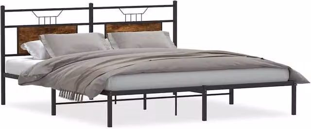Berkfield Home Smoked Oak Bed Frame in Brown, Engineered Wood, W: 183 cm, D: 203 cm – 1