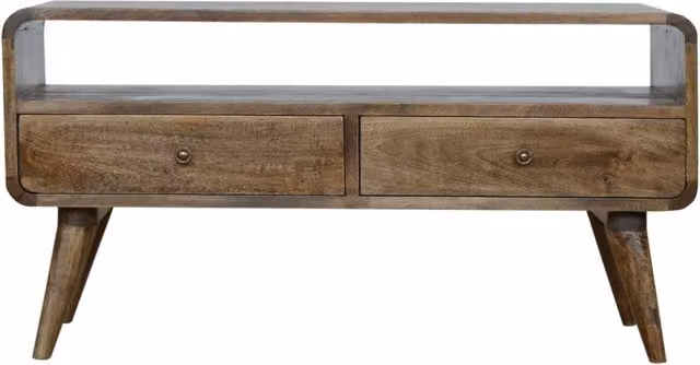KDMK Artisan Furniture Curved Mango Wood Media Unit TV Stand in Grey Washed and Orange