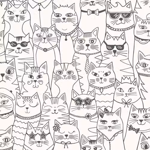 Holden Decor Cats Colour-Me Interactive Colouring-in Wallpaper for Childrens Bedrooms and Playrooms, Black/White