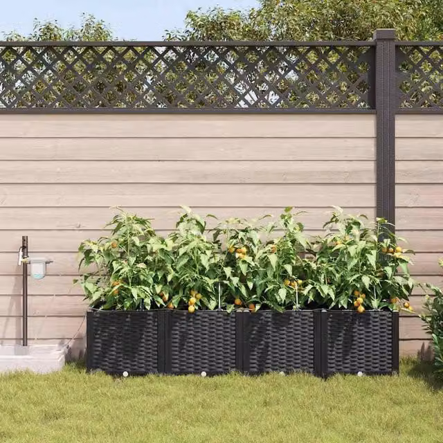 Berkfield Home Garden Planters with Water Irrigation System, 4 Piece Set, Black