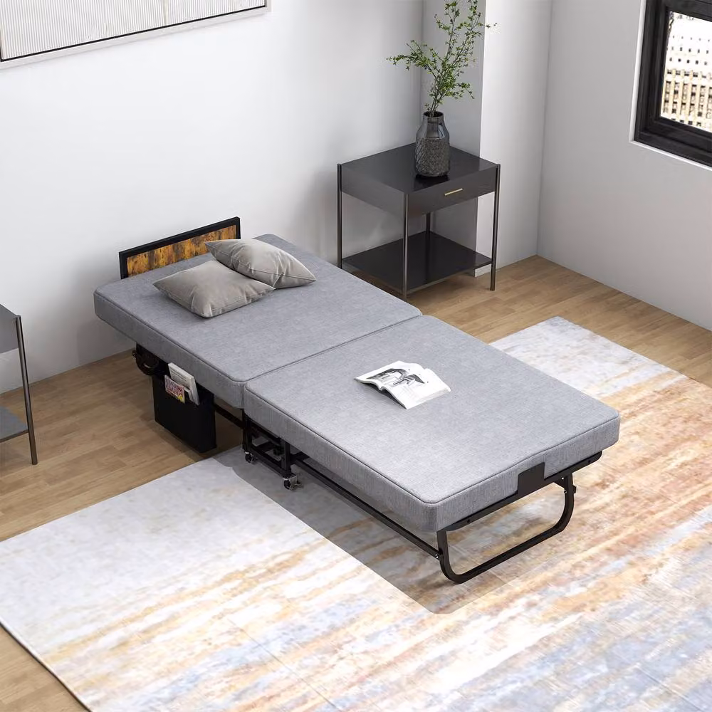 Matteo Grey Folding Bed with USB Port, Headboard and Memory Foam Mattress, Single W/D/H: 90 x 200 cm – 2