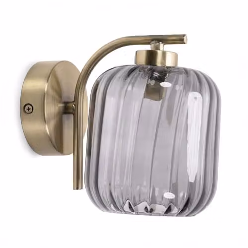 ValueLights Gold Curved Bar Wall Light with Smoked Ribbed Glass Shade and Included Bulb