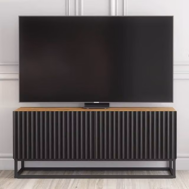 Creative Furniture Ripple TV Unit in Oak and Black with Fluted Doors, W: 100 cm, D: 35 cm, H: 45 cm