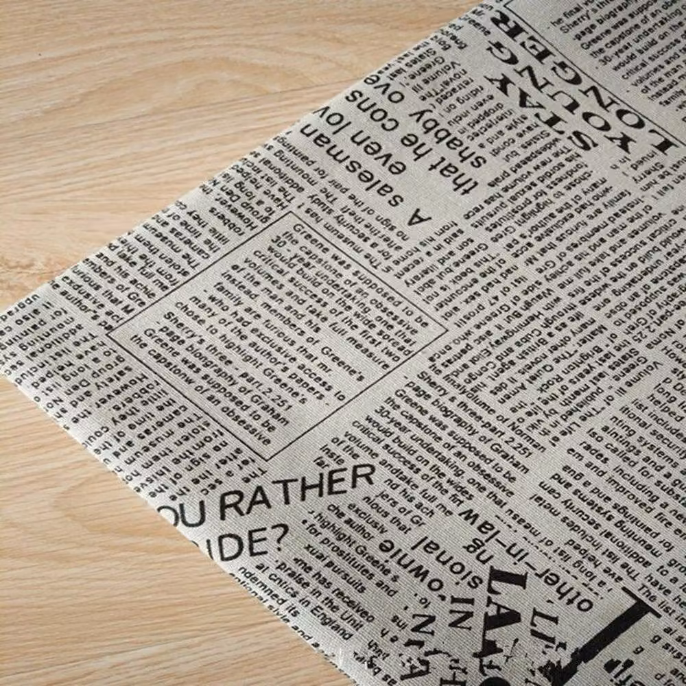 PAWNORA Cotton Linen Tablecloth with English Newspaper Print in Multicolour and White, W: 100 cm, L: 140 cm – 3