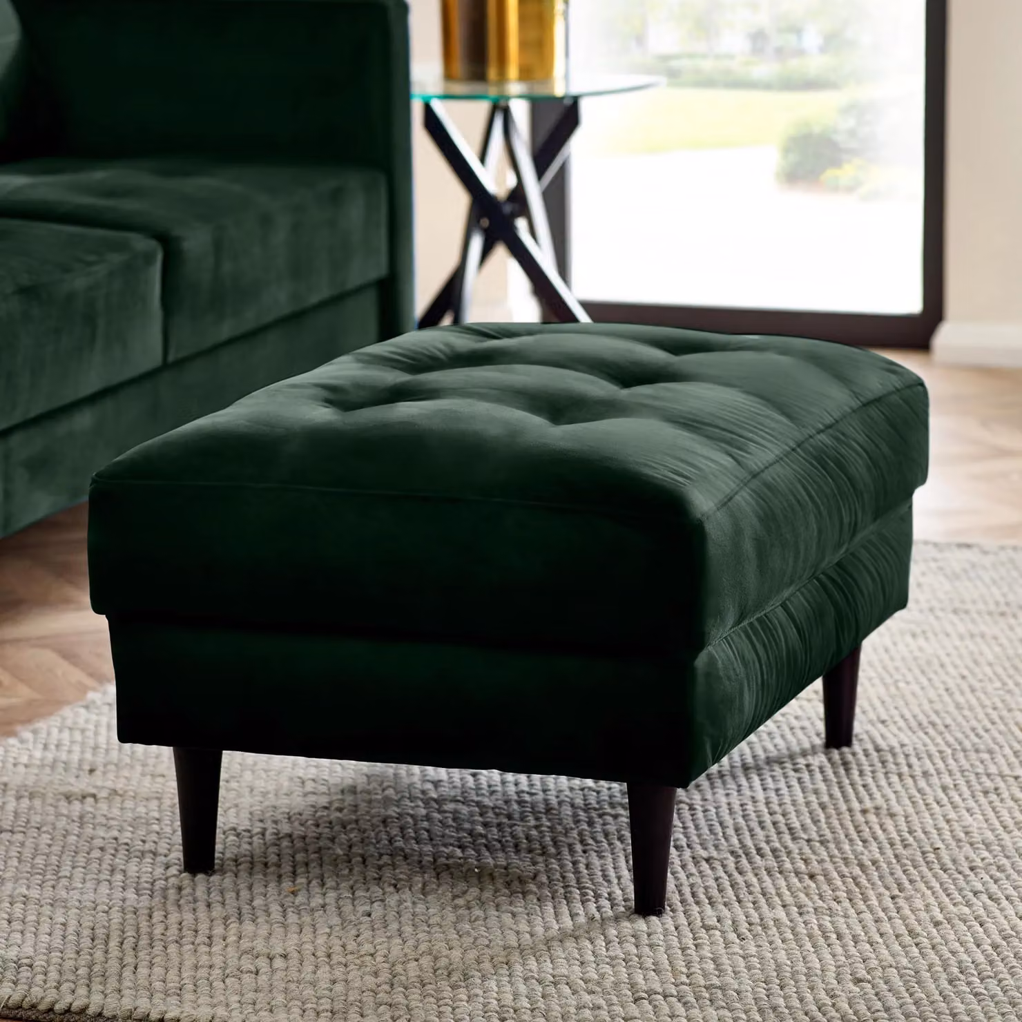 FurnitureboxUK Jade Velvet Chesterfield Footstool in Emerald Green – 2