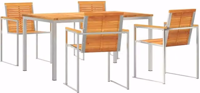 Berkfield Home 5 Piece Garden Dining Set in Brown Solid Acacia Wood and Steel