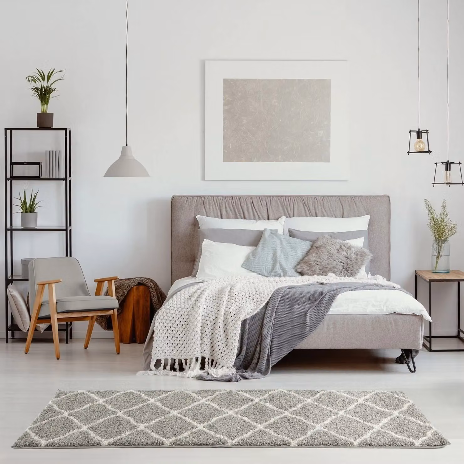 THE RUGS Moroccan Soft High Pile Shaggy Lattice Rug, Grey, W: 160 cm, D: 230 cm – 5