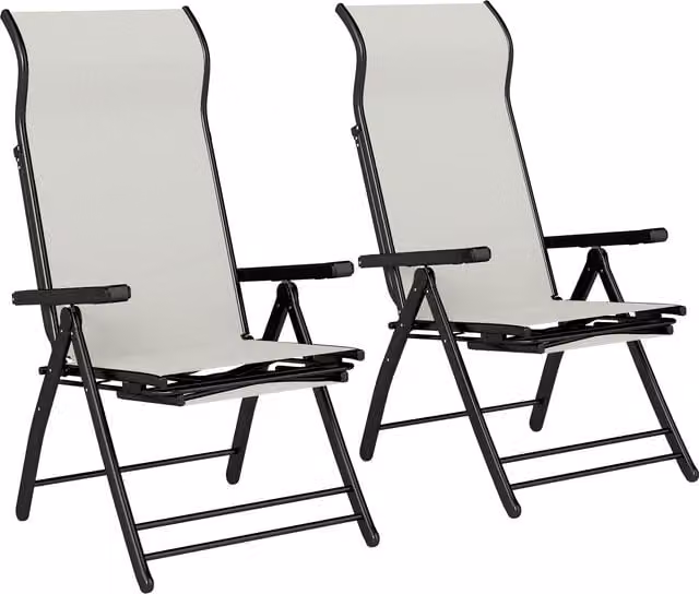 Outsunny Set of 2 Reclining Garden Chairs in Grey with 5-Position Adjustable Backrest and Retractable Footrest – 1
