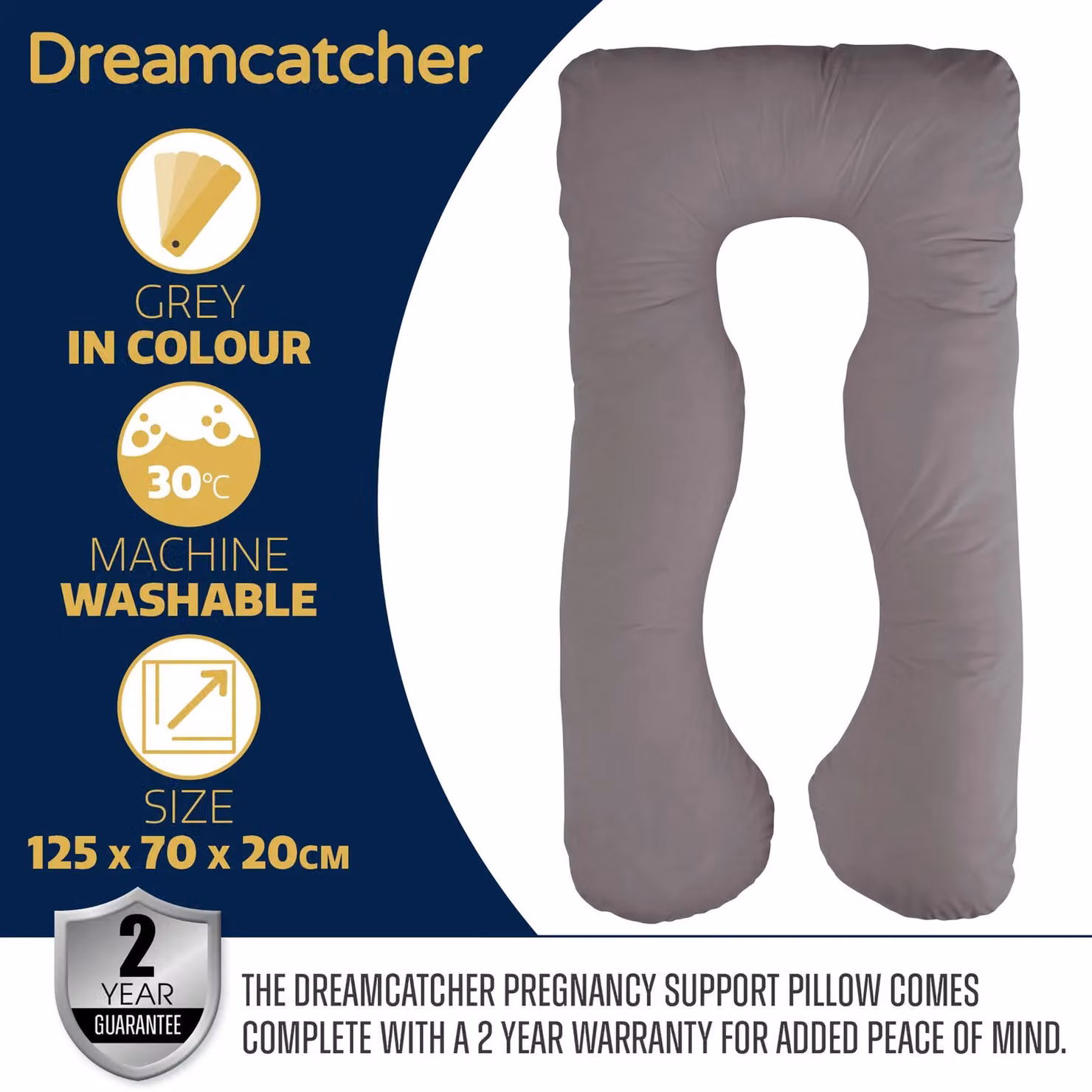 Dreamcatcher U-Shaped Maternity Support Pregnancy Pillow in Blue and Grey Micro Fleece – 6