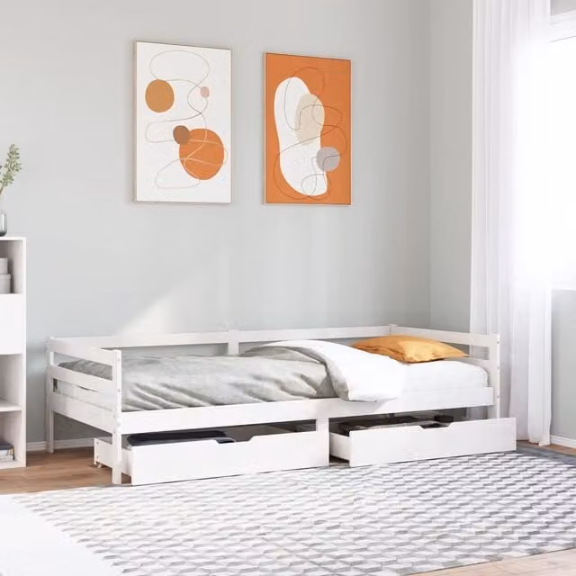 Berkfield Home Solid Wood Daybed with Drawers in White, W/D/H: 200 x 90 x 90 cm