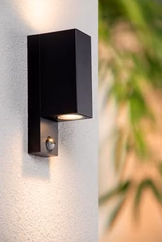Netlighting Lucide Zaro Black Aluminium Outdoor Wall Spotlight with Motion and Dusk Sensors, IP65, 2x GU10 – 2