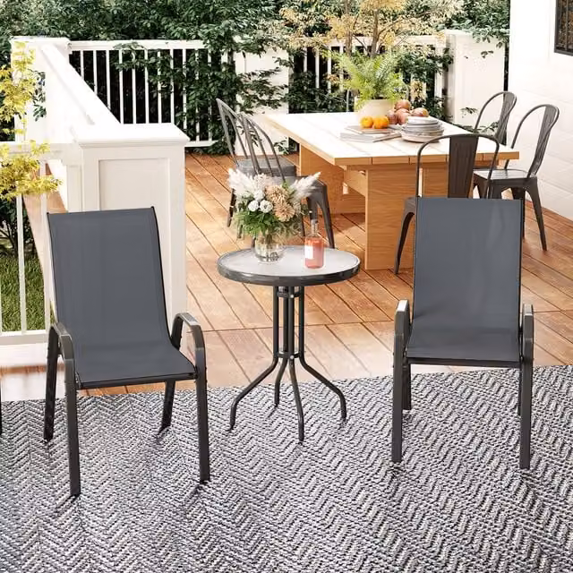 Outsunny Garden Bistro Set with Stackable Chairs in Grey and Dark Grey