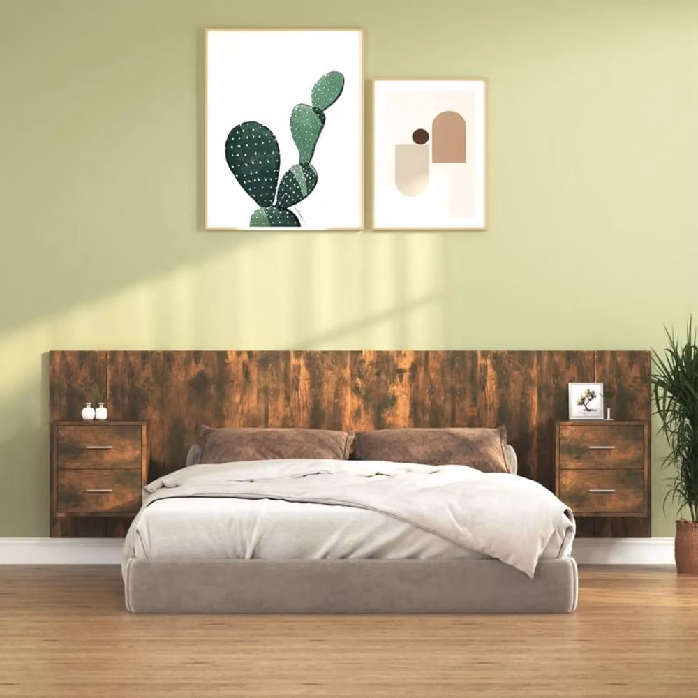 Berkfield Home Classic Bed Headboard with Integrated Nightstand Cabinets in Smoked Oak Brown, W/D/H: 160 x 32.5 x 80 cm – 2