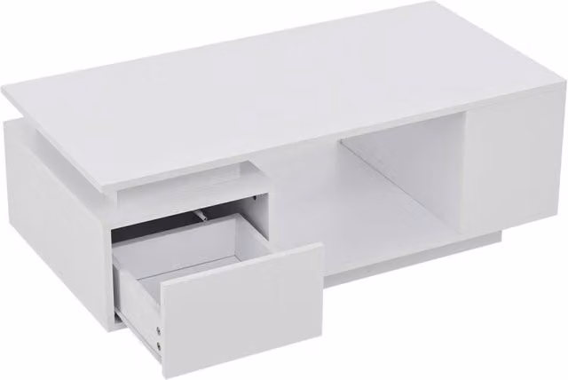 VOGREX Modern White High Gloss LED Coffee Table W: 120 cm, D: 60 cm, H: 6 cm