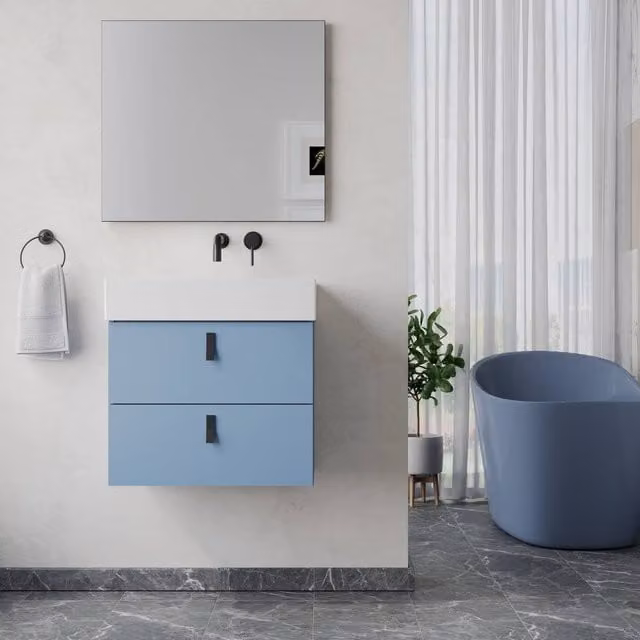 Banyetti Invicta 600mm Wall Hung Vanity with Veneto No Tap Hole Basin, Powder Blue
