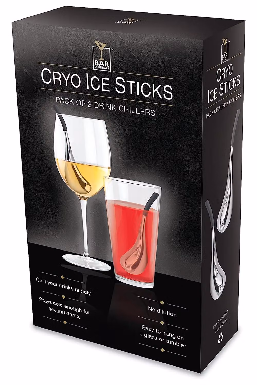 Bar Originale Cryo Ice Stick Drink Chillers in Silver, Pack of 2 – 4