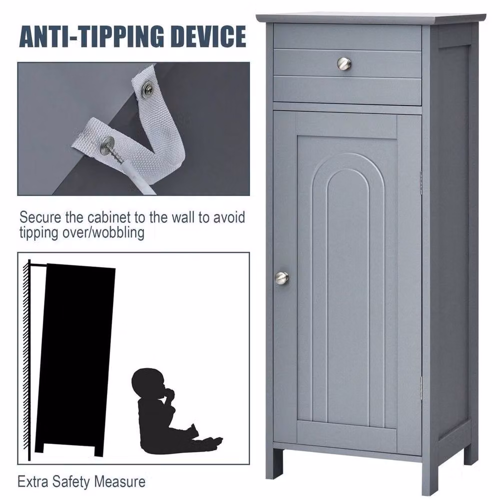 KORVIXA Grey Floor Standing Bathroom Storage Cabinet with Hinged Doors and Internal Shelves W/D/H: 100 x 100 x 100 cm – 4